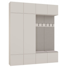 MODULARE GARDEROBE HAGA IV IN KASCHMIR BEIGE – 2X SCHRANK + 2X WANDPANEEL MIT SITZBANK UND HAKEN – KOMPLETTLÖSUNG FÜR DEN FLUR