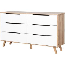 Commode VANKKA 6 gavetas - Decoração carvalho e branco - Escandinavo - L 154 x P 42 x H 86 cm