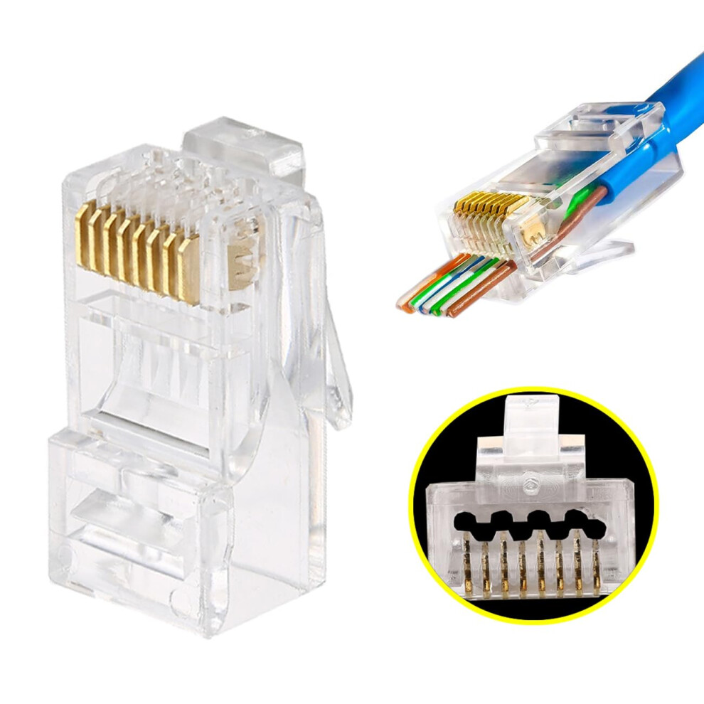 50X 23Awg Cat6a Passthrough Connector Goldplated 8P8c Ethernet Modular Plug Utp For Unshielded Twisted Pair Wire 9339159622223