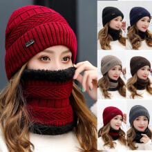 (Black) Women Winter Beanie Hat Scarf Set Warm Fleece Lined Slouchy Thick Baggy Knit Skull Cap