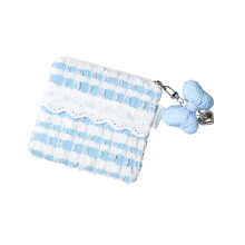 Quilted Design Makeup Bag Lace Accent Detail Soft-Blue