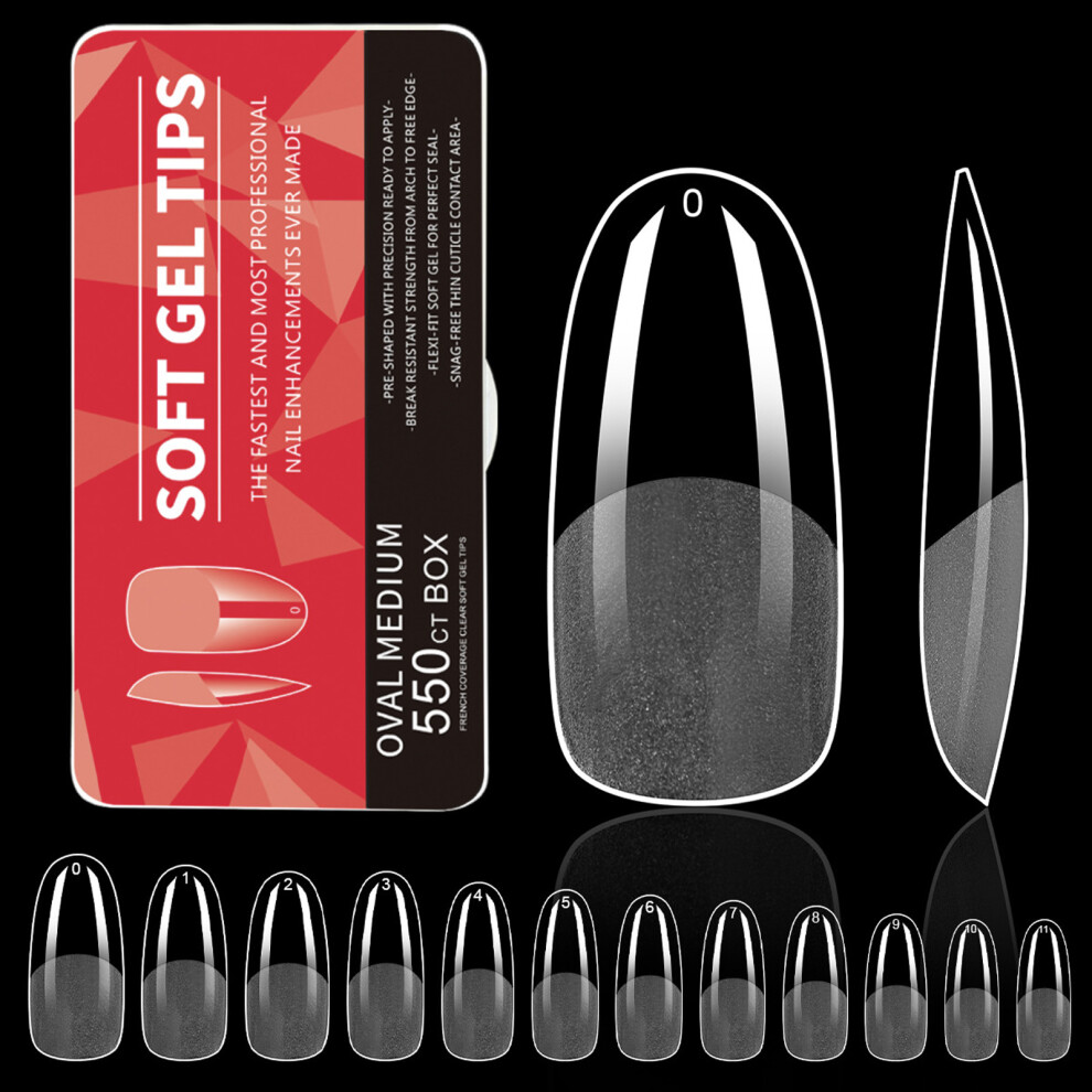 550 Pieces Pre Etched Clear False Nail Medium Almond Shape-02