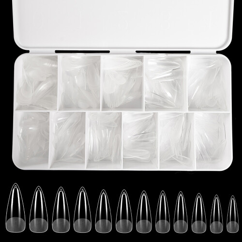 Medium Almond Gel Nail Tips 550PCS Pre Etched Clear Full-07 2