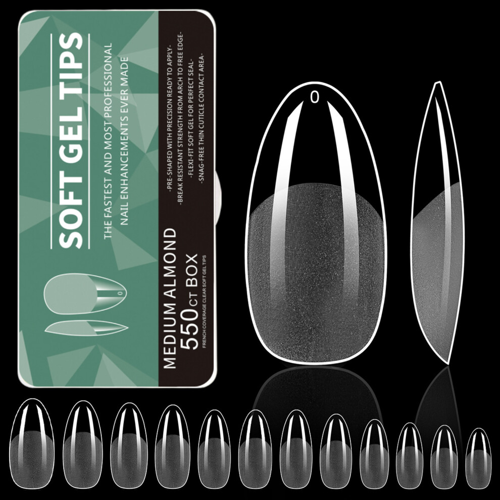 550PCS Medium Almond Gel Nail Tips Pre Etched Clear Full-01