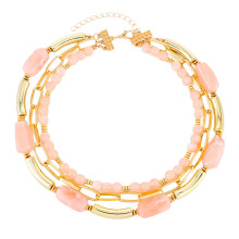 Modern Geometric Layer Resin Necklace Stylish Fashion-Pink
