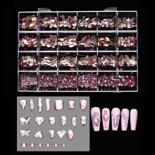 24 Grids Flatback Nail Rhinestones Nails Art Charms-Light pink