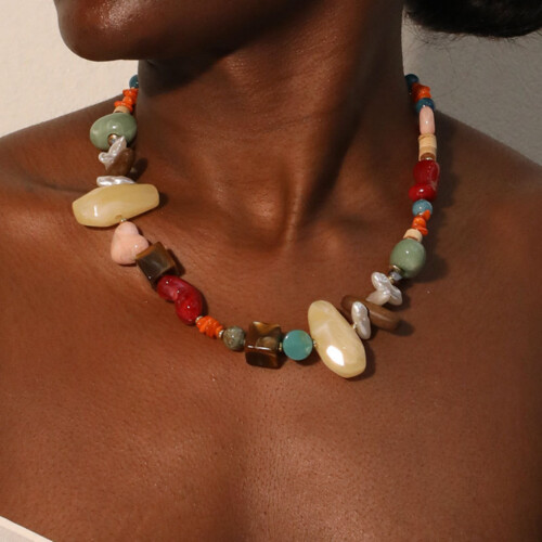 Multicolor Simulated Stone Beads Necklace Stylish Accessory 1