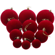 12Pcs Red Velvet Shatterproof Baubles for DIY Wedding Tree Decorations