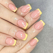 Yellow Press on Nail Square Fake Nail Glossy Stick on Nail Full