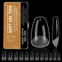 550PCS Medium Almond Gel Nail Tips Pre Etched Clear Full-09