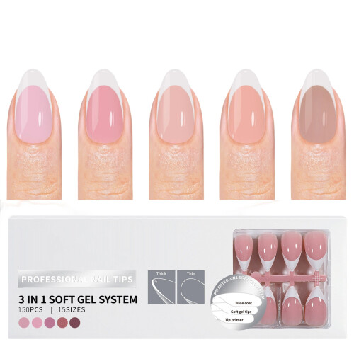 150 Pieces French Tip Artificial Nail with Pre Applied Base-11