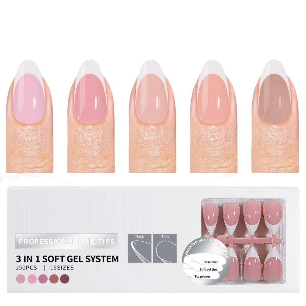 150 Pieces French Tip Artificial Nail with Pre Applied Base-11