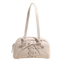 Trendy Women's Shoulder Bag In Ballet Design With Ribbon-White
