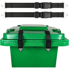 Wheelie Bin Locks - Metal Double Claw Trash Can Lock | 2pcs Adjustable Elastic Lid Straps | Garbage Can Lid Lock with Fixed Hooks