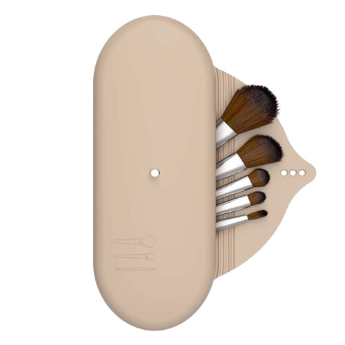 Reise-Make-up-Pinselhalter, Silikon-Kosmetiktasche,-Khaki