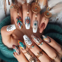 Presse à ongles à motifs de plumes colorées, accessoires de