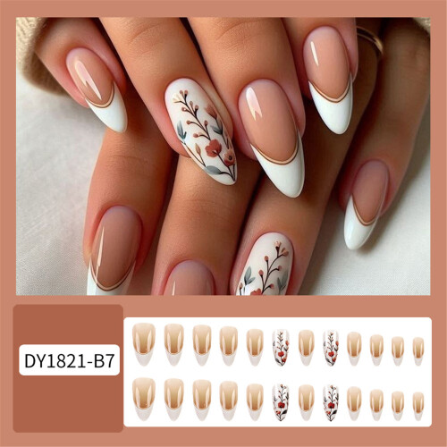 24 pièces blanc français pointe presse sur ongles fleurs 1