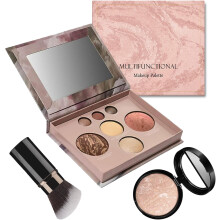 (Set B) Baked Palette Makeup Set,3Pcs Cosmetic Make Up Starter Kit, Includes Baked Foundation, Bronzer, Blush, 2 Highlighters, 3 Eyeshadows and Brush