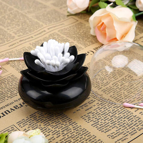 Lotus Inspired Q-Tips Storage, Premium Plastic Bathroom Decor With Drop Resistant Base For Versatile Use 2