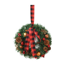 Künstlicher, beleuchteter Weihnachtskranz mit Tannenzapfen, Paillettenstoff, festlicher Hängeschmuck für drinnen und draußen