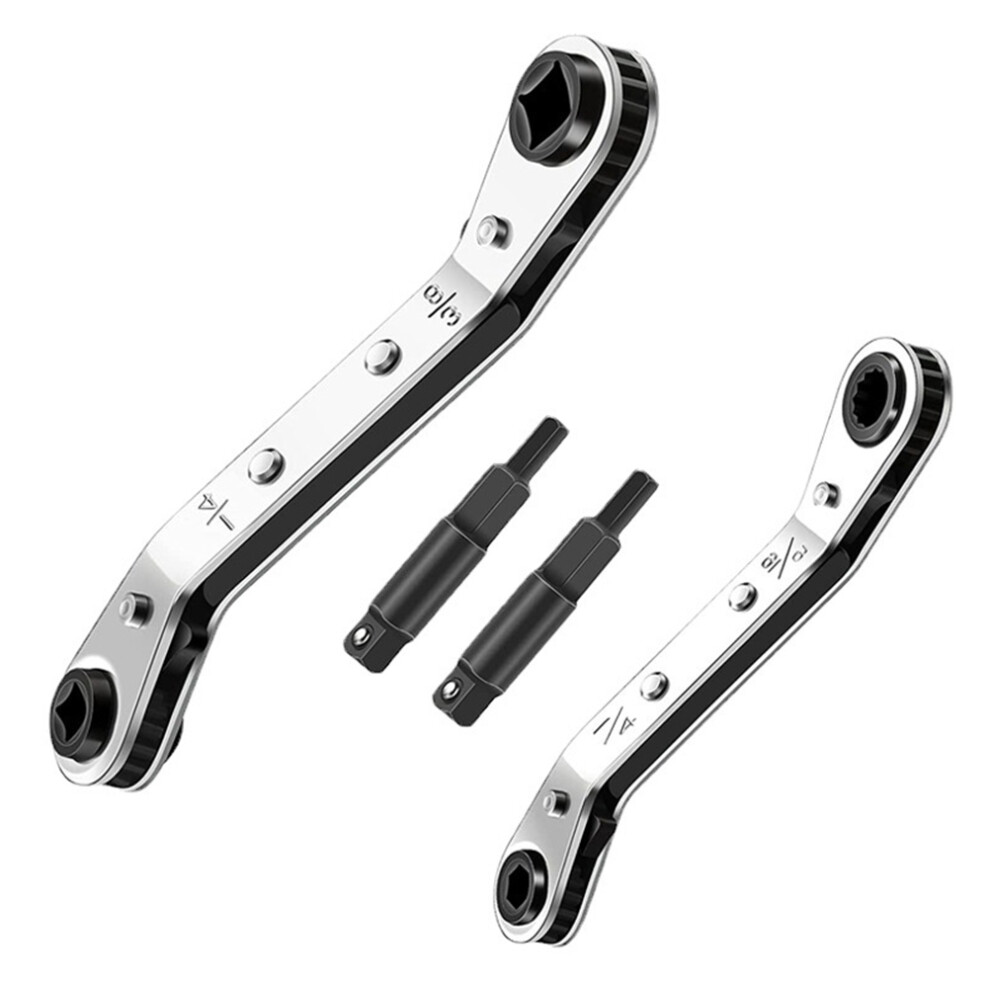 Air Conditioning Valve Wrench Tool, 4 In 1 Reversible Ratchet Hvac Wrench With Hexagon Bit Adapter For Refrigeration And Gas Furnace Equipment, Suitab 9198585969704