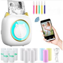 (White) mini printer, mini thermal printer, mini photo printer, mini sticker printer, laser printer, pocket printer, wireless printer