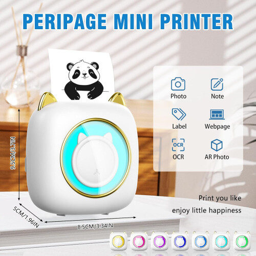(White) mini printer, mini thermal printer, mini photo printer, mini sticker printer, laser printer, pocket printer, wireless printer 1