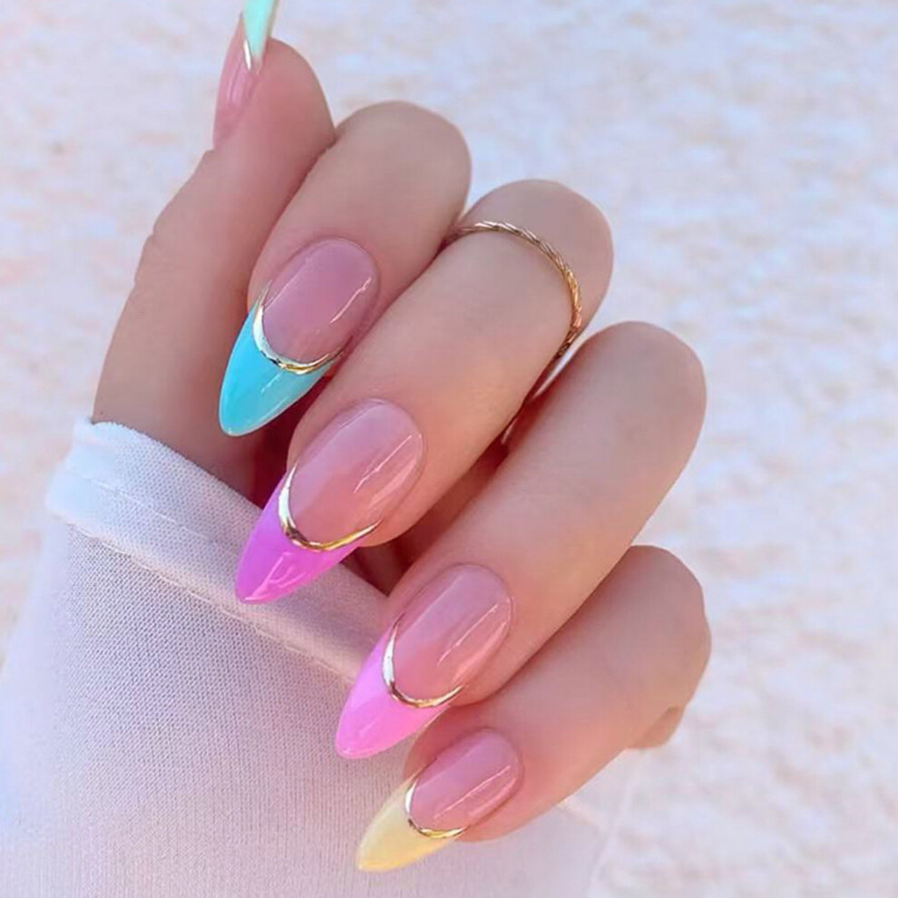 Rainbow Press On Nail 24 Pieces Plastic Light Trendy Design