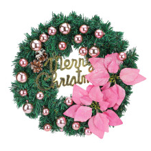 Festlicher Weihnachtskranz mit künstlichen Pfingstrosen, roten Weihnachtssternen und goldenen Tannenzapfen, LED-Beleuchtung, batteriebetrieben,