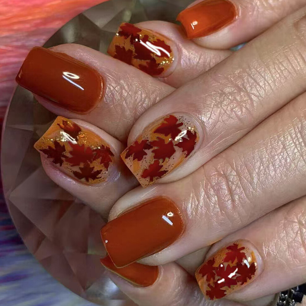 Orange Glow Artificial Fingernails Press On Nail Tips Matte