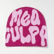 (Pink) Damen-Mütze mit Totenkopfmotiv, Strickmütze, warme Wintermütze, Pink