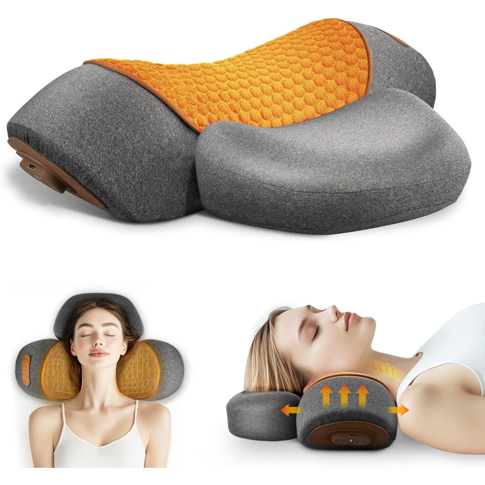 3-in-1 Rechargeable Neck Massager Pillow - Pillow Massage Neck Hump for Shoulder Pain, Deep Tissue Pain Relief, with Heating and Traction Function