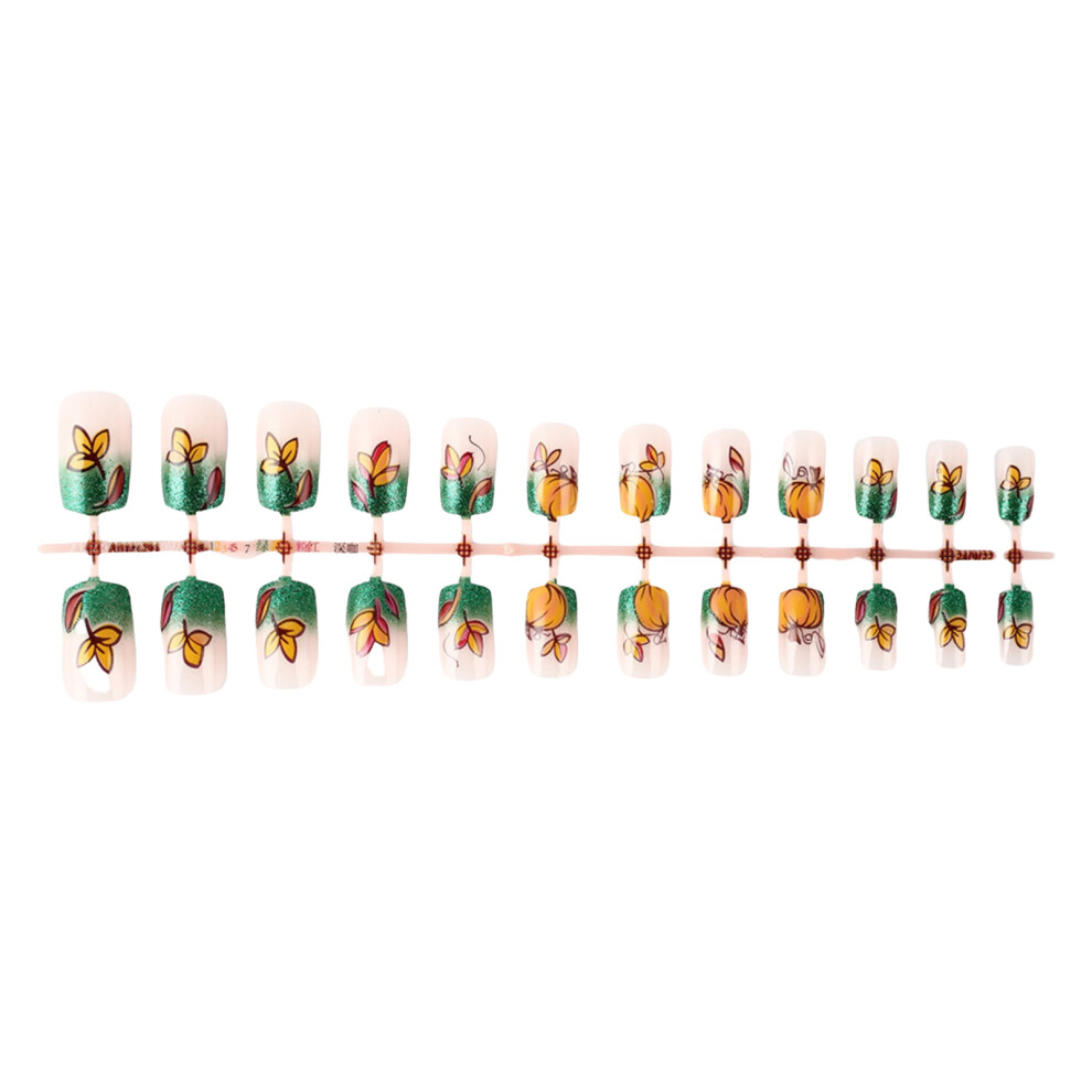 Thanksgiving Fall Press on Nails Short False Nails Maple Leaves