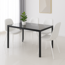 Black Glass Dining Table Set With 4 White Faux Leather Chairs Home Dining Kitchen Furniture