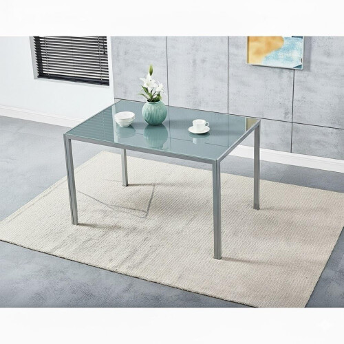 Modern Grey Glass Dining Table Set with 4 Chairs 2
