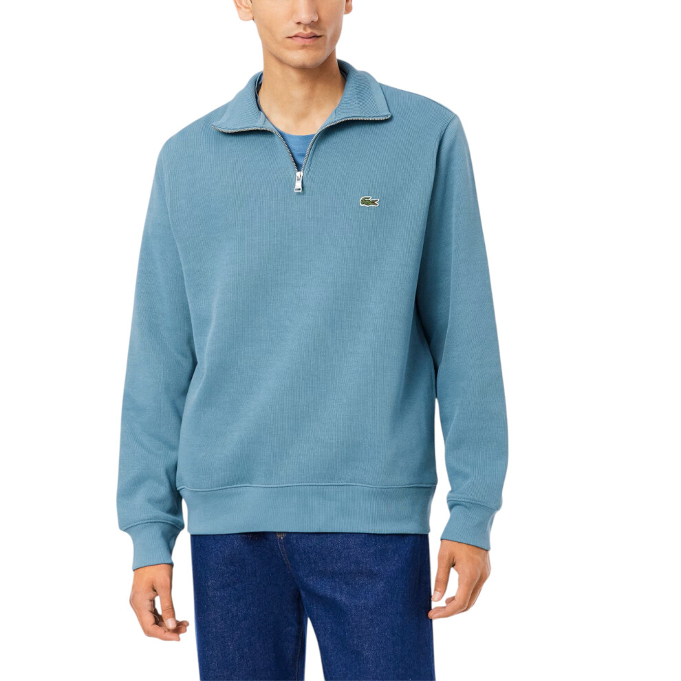 New Lacoste Men's (, L) Sweatshirt High Neck Interlock Sweatshirt Cotton Sportswear Jumper Blue