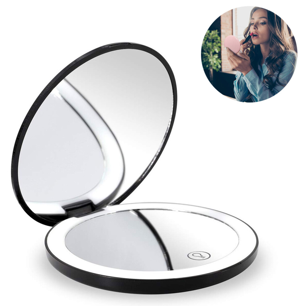 Light Compact Makeup Mirror,Elegant Design,Folding Travel Mirror With Rechargeable Led ,Magnifying Mirror,Touch Dimmable,For Women,Compact