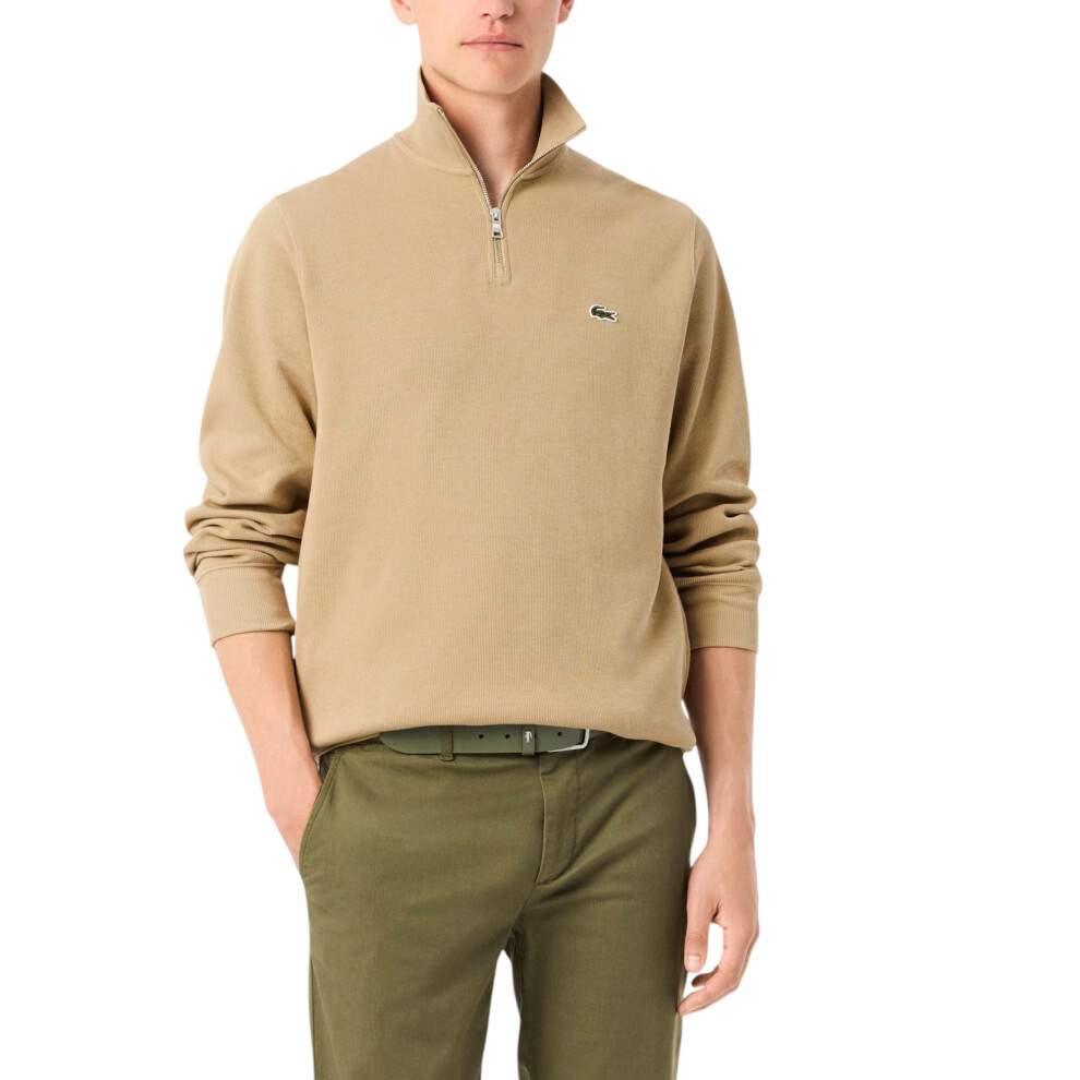 New Lacoste Men's (Beige, S) Sweatshirt High Neck Interlock Sweatshirt Cotton Sportswear Jumper Cream