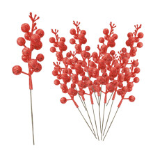 Lustrous Berry Stem For Holiday Displays, Shiny Berry Stems Christmas Tree Decorations, Glossy Pink Cuttings With Clear Texture, Festive Home Accents