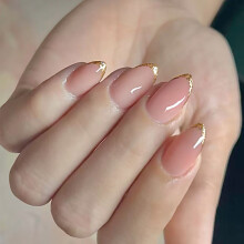 24Pc Middle Length Glitters Fake Nail Gold Trim French Tips
