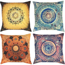 Dekorativt putetrekk med mandala-mønster og dobbeltsidig trykk, for bohemsk innredning og maskinvaskbar (sett med 4, 45 * 45 cm)