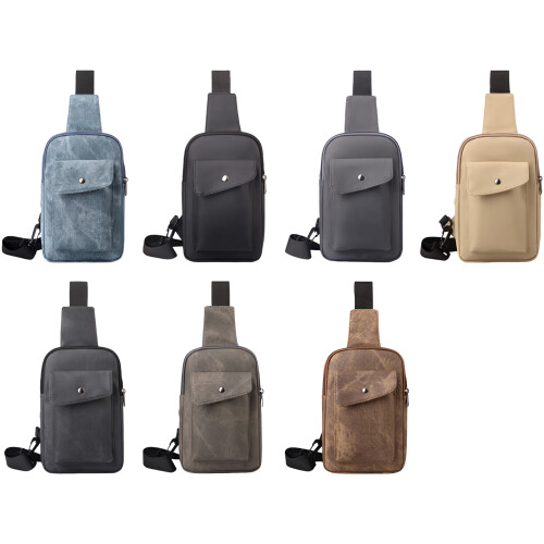 Man Shoulder Backpack Hiking Chest Bag Slings Bag-leather blue 1