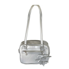Elegant Shoulder Bag PU Leather Satchel Versatile Casual-Silver