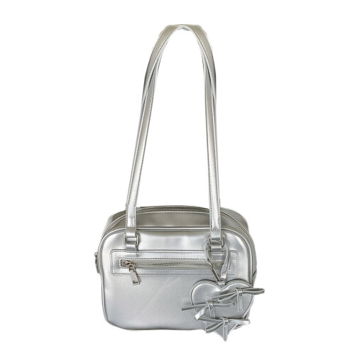 Elegant Shoulder Bag PU Leather Satchel Versatile Casual-Silver