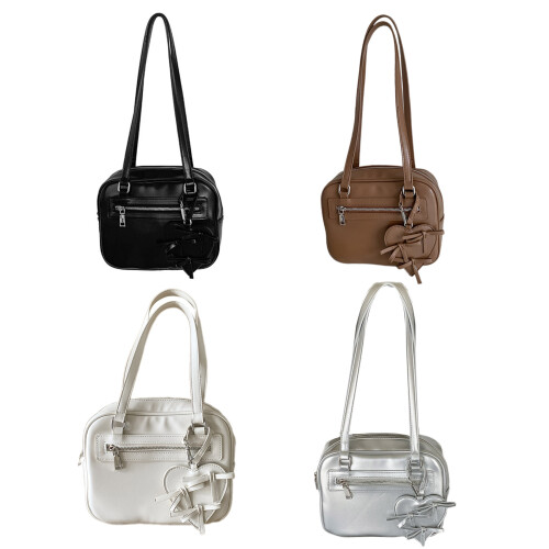Elegant Shoulder Bag PU Leather Satchel Versatile Casual-Silver 2