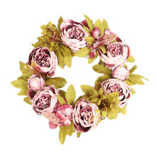 Beleuchteter Miniatur-Weihnachtsbaum, künstlicher Pfingstrosen-Seidenkranz, elegante saisonale Wohnaccessoires für drinnen und draußen, florale