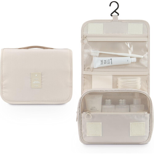 Nécessaire de viagem resistente com gancho para pendurar, projetada para versatilidade e praticidade. 1