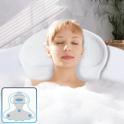 Washable Bath Pillow With Suction Cups Bath Tub Pillows-White 2