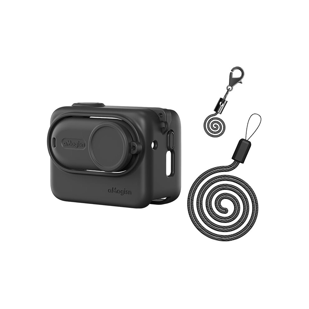 Silicone Protective Cover Case For Action Camera, Antiscratch Lens Guard, Protective Skin, Lanyard, Black 9323874390673