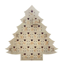 Calendário do Advento de Madeira com Luzes LED, Madeira Natural Robusta, Contagem Regressiva para o Natal, 24 Gavetas de Armazenamento, Ambiente